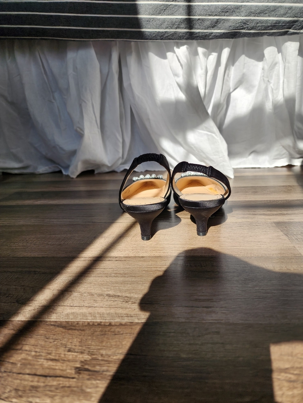 Black Pearl-Embellished Slingback Pointed Toe Heels - Picture 6 of 7